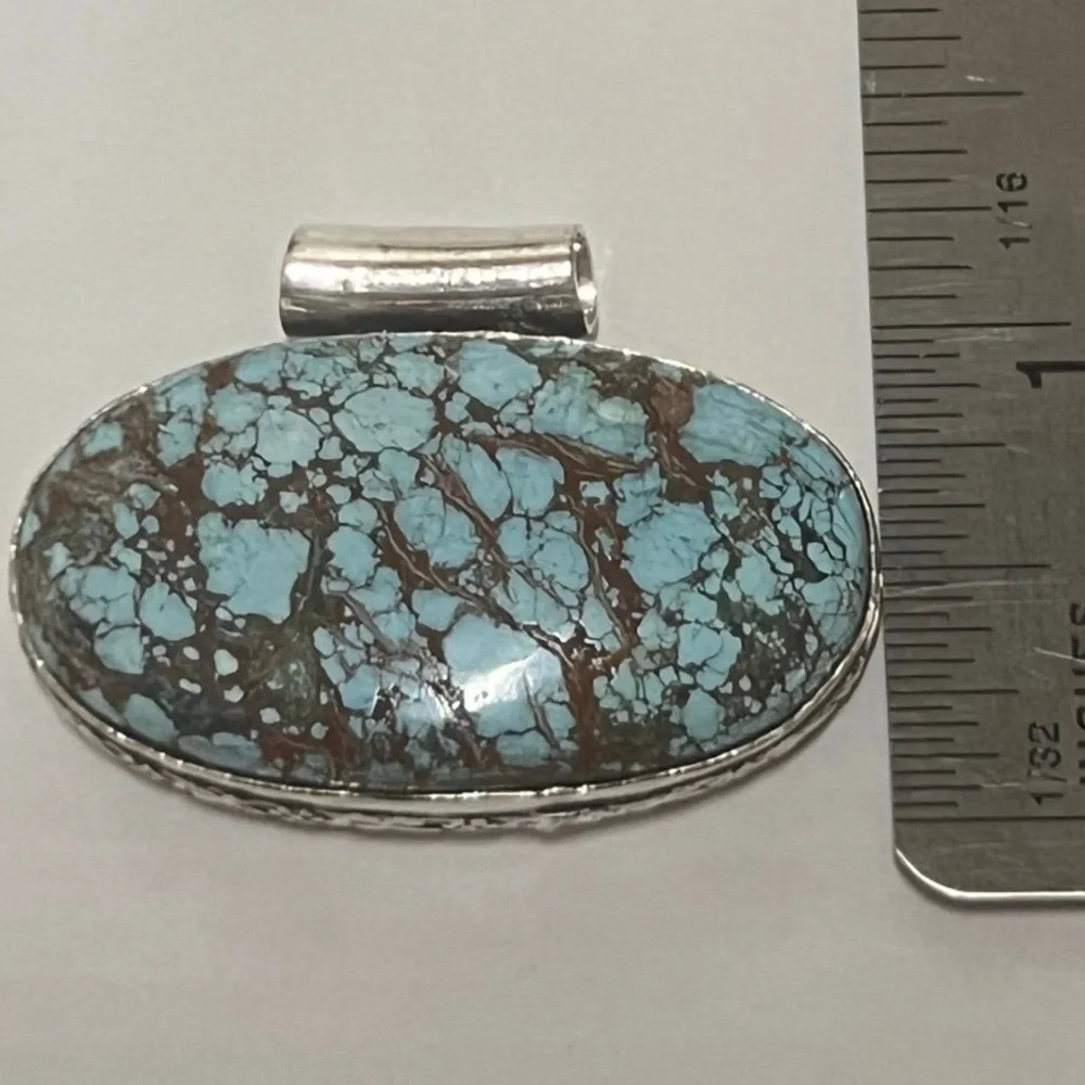 Turquoise & Veining Matrix, Ornate Cut Out Bale & Bezzled SilverOverlay